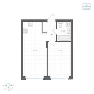 1-к квартира, вторичка, 44м2, 17/30 этаж