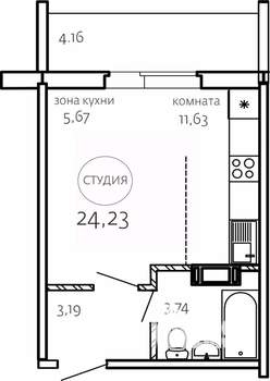 Студия квартира, строящийся дом, 24м2, 9/10 этаж