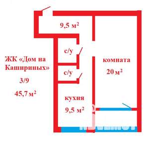 1-к квартира, вторичка, 46м2, 3/9 этаж
