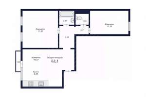2-к квартира, вторичка, 62м2, 3/10 этаж