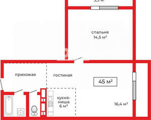 1-к квартира, вторичка, 48м2, 16/18 этаж