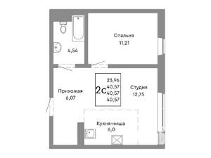 2-к квартира, строящийся дом, 41м2, 1/10 этаж