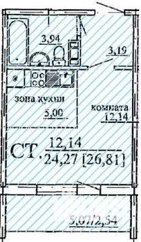 Студия квартира, строящийся дом, 27м2, 3/10 этаж