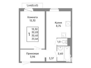 1-к квартира, строящийся дом, 32м2, 7/10 этаж
