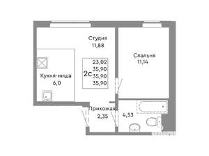 2-к квартира, вторичка, 36м2, 2/10 этаж