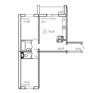 2-к квартира, вторичка, 59м2, 6/10 этаж