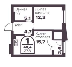 1-к квартира, вторичка, 38м2, 19/8 этаж