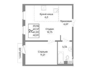 2-к квартира, строящийся дом, 41м2, 8/10 этаж