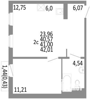 2-к квартира, строящийся дом, 41м2, 8/10 этаж