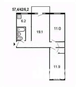 3-к квартира, вторичка, 57м2, 5/5 этаж