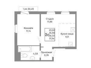 2-к квартира, строящийся дом, 36м2, 8/10 этаж