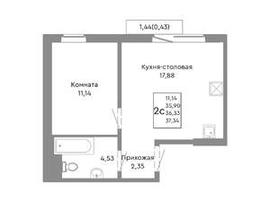 2-к квартира, строящийся дом, 36м2, 5/10 этаж