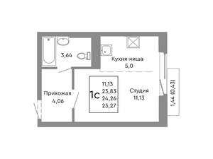 Студия квартира, строящийся дом, 24м2, 6/10 этаж