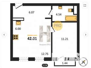 1-к квартира, вторичка, 41м2, 2/10 этаж