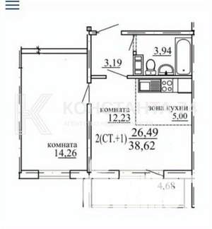 2-к квартира, вторичка, 39м2, 10/18 этаж