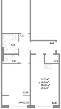 3-к квартира, вторичка, 69м2, 3/17 этаж