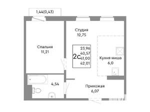 2-к квартира, строящийся дом, 41м2, 6/10 этаж