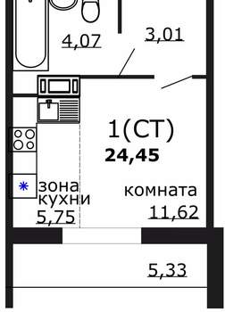 Студия квартира, вторичка, 24м2, 16/18 этаж