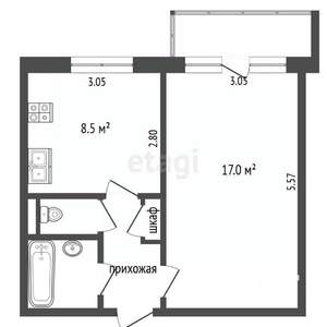 1-к квартира, вторичка, 34м2, 6/10 этаж