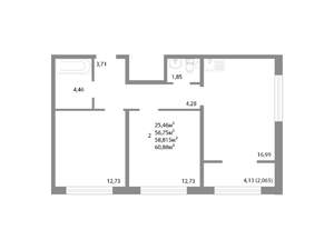2-к квартира, строящийся дом, 59м2, 5/17 этаж