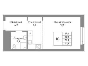 Студия квартира, строящийся дом, 32м2, 8/29 этаж