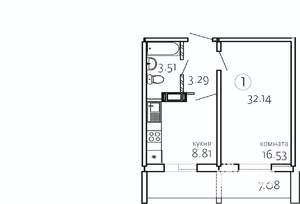 1-к квартира, строящийся дом, 32м2, 8/10 этаж