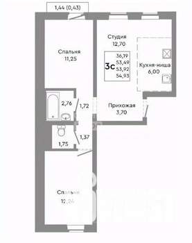 2-к квартира, вторичка, 52м2, 2/10 этаж