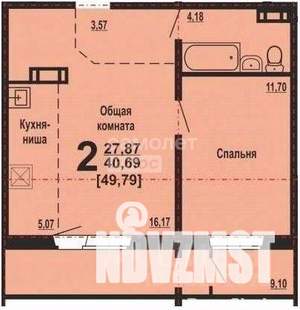 1-к квартира, вторичка, 40м2, 12/17 этаж