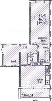 1-к квартира, вторичка, 49м2, 1/10 этаж