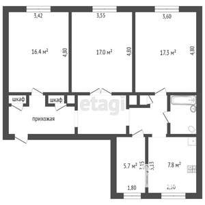 4-к квартира, вторичка, 105м2, 4/7 этаж