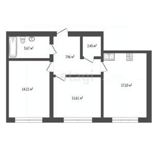 2-к квартира, сданный дом, 59м2, 6/16 этаж