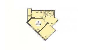 2-к квартира, вторичка, 61м2, 2/25 этаж