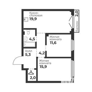 2-к квартира, вторичка, 63м2, 2/23 этаж