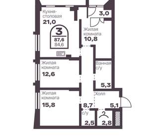 3-к квартира, вторичка, 85м2, 6/8 этаж