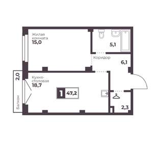 1-к квартира, строящийся дом, 47м2, 8/18 этаж