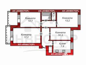 4-к квартира, вторичка, 80м2, 9/10 этаж