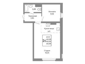 2-к квартира, строящийся дом, 40м2, 2/10 этаж