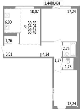 3-к квартира, строящийся дом, 64м2, 3/10 этаж
