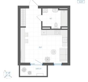 Студия квартира, вторичка, 33м2, 9/18 этаж