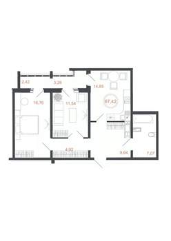2-к квартира, вторичка, 67м2, 14/16 этаж