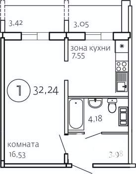 Студия квартира, строящийся дом, 32м2, 9/10 этаж