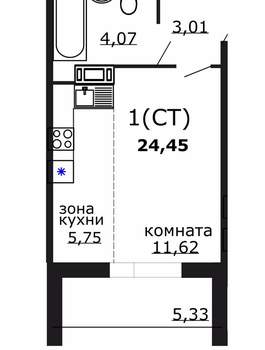 Студия квартира, вторичка, 24м2, 1/18 этаж