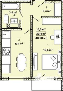 1-к квартира, строящийся дом, 41м2, 12/21 этаж