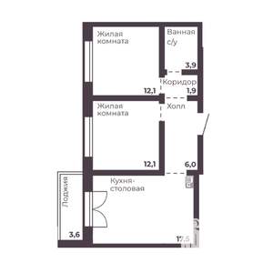 2-к квартира, вторичка, 54м2, 6/17 этаж