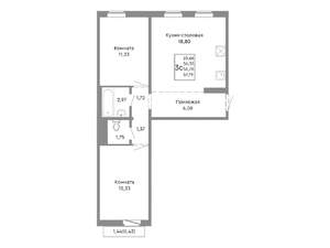 3-к квартира, строящийся дом, 57м2, 4/10 этаж