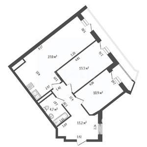 3-к квартира, вторичка, 69м2, 24/26 этаж