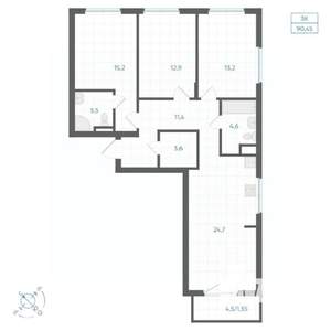 3-к квартира, вторичка, 90м2, 3/18 этаж