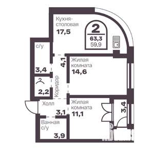 2-к квартира, вторичка, 60м2, 4/24 этаж