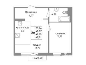2-к квартира, строящийся дом, 41м2, 5/10 этаж