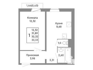 1-к квартира, строящийся дом, 32м2, 5/10 этаж